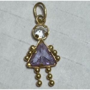 585 14k Yellow Gold Clear Amethyst February Girl Birthstone Charm Pendant Vtg